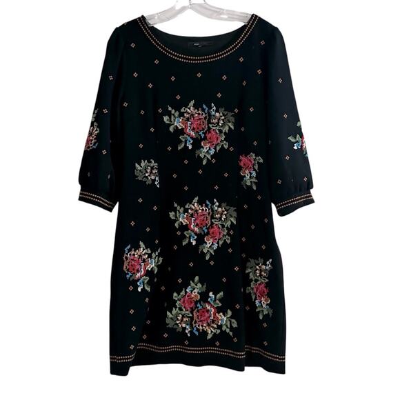 BCBG Maxazria Embroidered Dress Black Boho Sheath Statement Western BCBG Small - Picture 1 of 12